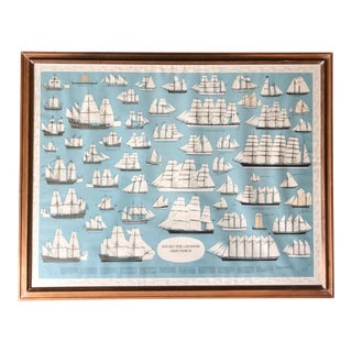 Mid Century Swedish Language 'Sailboats Through the Centuries' Print For Sale