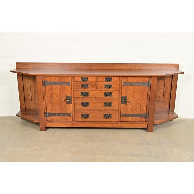 An extremely rare and exceptional Mission or Arts & Crafts strap hinge monumental sideboard Produced by L. & J.G. Stickley...