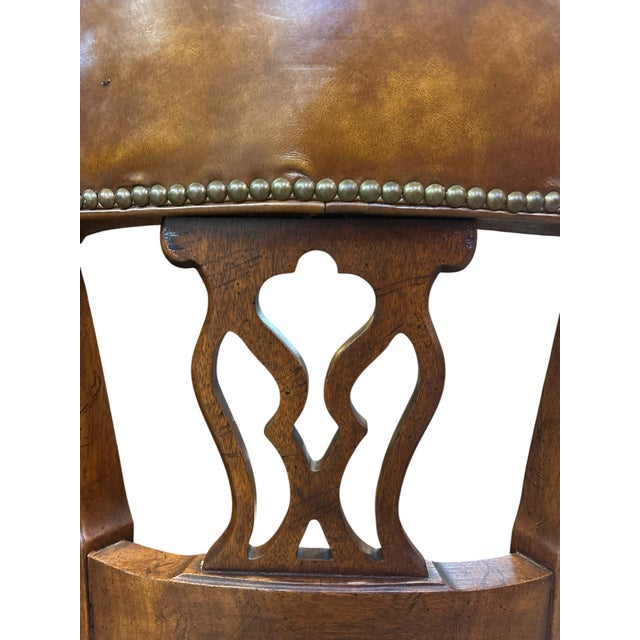 Wood Traditional Genuine Leather Library Armchair With Nailhead Trim & Walnut Finish For Sale - Image 7 of 8