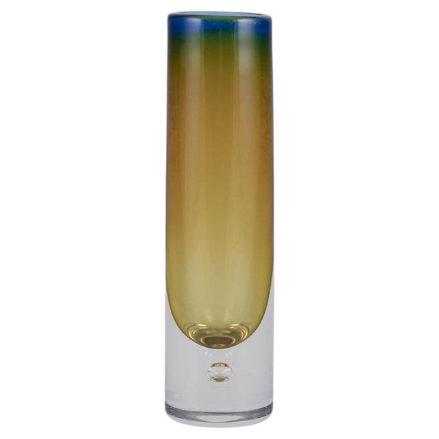 Glass Scandinavian Cylindrical Art Glass Vase with Glass Bubble, 1960s For Sale - Image 7 of 7