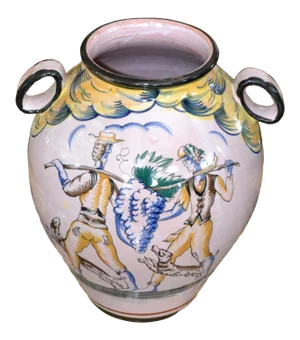 1970s Italian Mid-Century Modern Handpainted Terracotta Vase, Vessel With Handles
