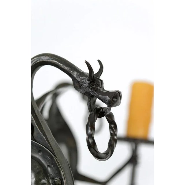 Large Wrought Iron Ceiling Light with Dragons, 1890s For Sale - Image 10 of 13