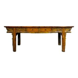 Chinese Vintage Distressed Orange Drawers Long Console Foyer Altar Table