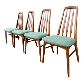Vintage Danish Modern Slat Back "Eva" Dining Chairs in Teak Attributed to Niels Koefoed For Sale