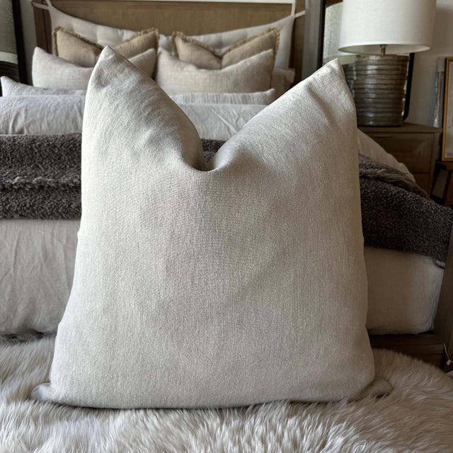 Beige Belgian Linen Pillow With Insert For Sale - Image 8 of 8