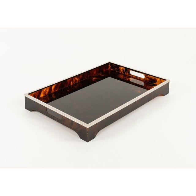 1970s Serving Tray in Acrylic Glass Faux Tortoiseshell and Chrome from Dior Home Style, Italy, 1970s For Sale - Image 5 of 16