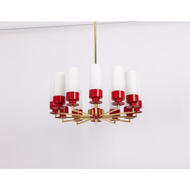 Large Red Opal Glass Sputnik Chandelier from Kaiser Idell / Kaiser Leuchten, Germany, 1960s For Sale - Image 3 of 10