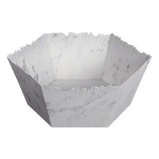 Drap D Hexagonal Decorative Bowl in White Carrara Marble by Bufalini Marmi For Sale