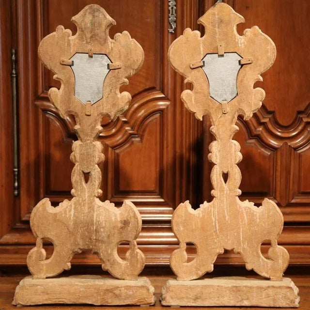 Pair of 19th Century Italian Baroque Giltwood Church Reliquary Mirrors For Sale - Image 10 of 10