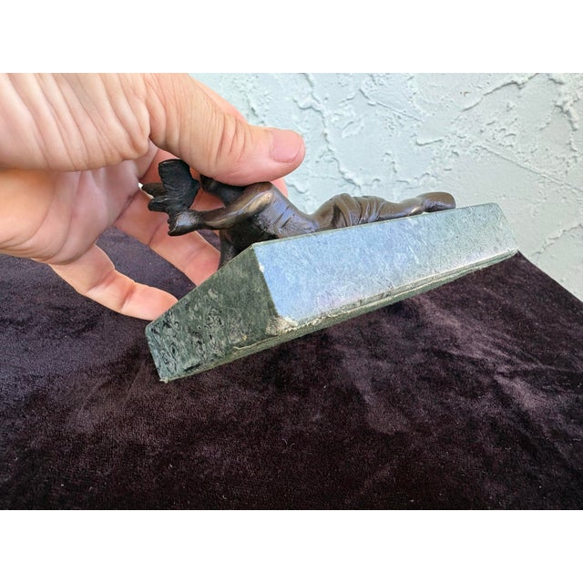 Pair of Bronze Cherub Sculptures on Green Marble Bases, Early 20th Century For Sale - Image 9 of 9