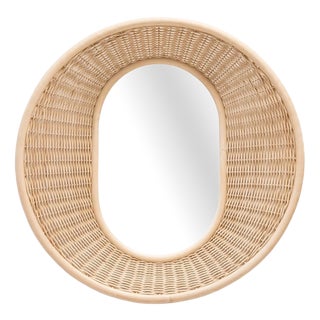 Concave Mirror with Braided Rattan Frame For Sale