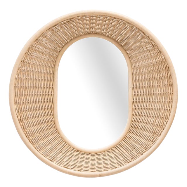 Concave Mirror with Braided Rattan Frame For Sale