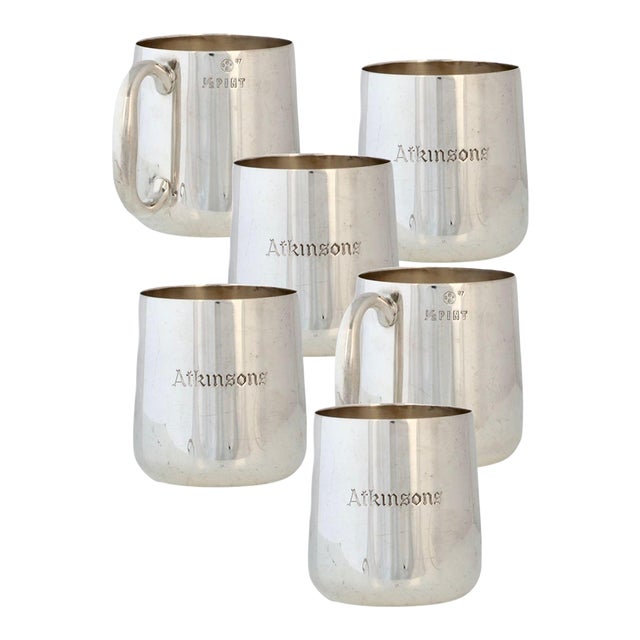 Early 20th Century Elkington Half Pint Pub Ale Mugs, Set of 6 For Sale