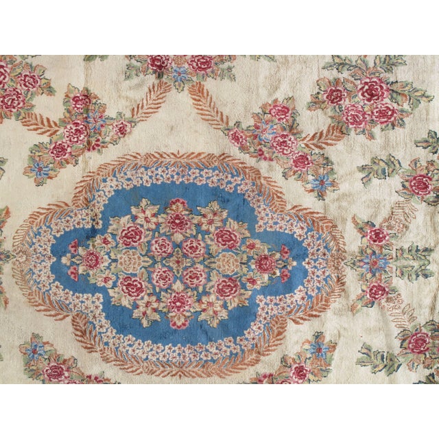Antique Kerman Carpet, Handmade Persian Rug, Wool Carpet, Pink Red, Green, Ivory For Sale - Image 12 of 18