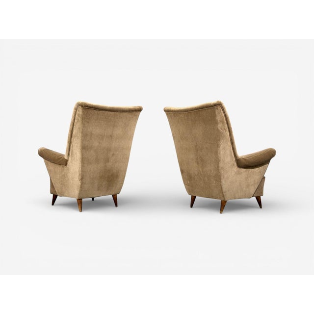 Paolo Buffa Style, Wingback Lounge Chairs, Fabric, Wood, Italy, 1950s For Sale In New York - Image 6 of 11