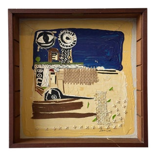 Vintage Mixed Media Abstract Collage Art in Shadowbox, Circa 1990s For Sale