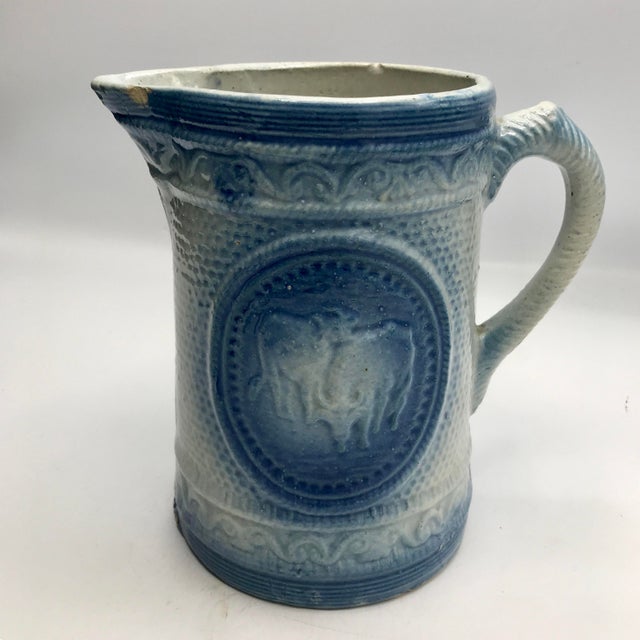 19th Century Vintage Bull & Cow Salt Glaze Pitcher For Sale - Image 4 of 10