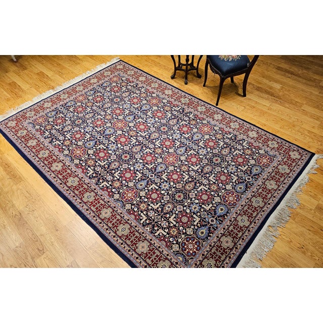 Vintage Persian Tabriz Afshan Rug, Hand-Knotted Wool, Allover Geometric Caucasian Kuba Pattern, Navy & Red, 7x10 For Sale - Image 12 of 18