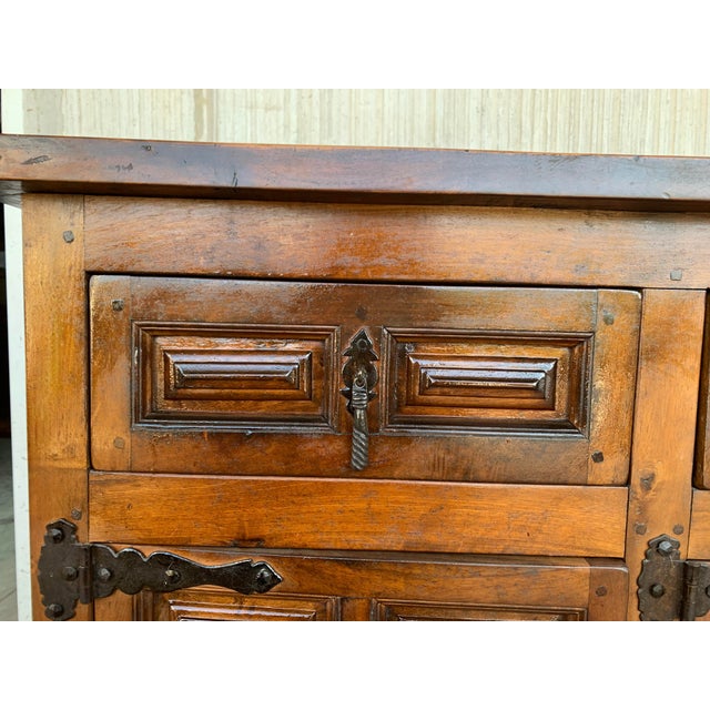 Wood Late 19th Century Catalan Spanish Baroque Carved Oak Tuscan Credenza For Sale - Image 7 of 12
