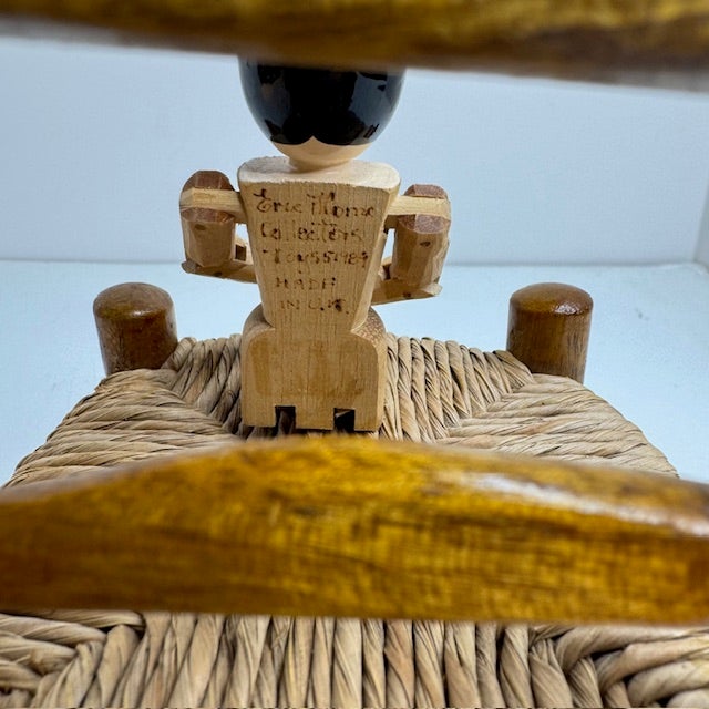 Vintage Eric Horne Co. Wooden Peg Doll in a Rush-Seat Chair, Made in Usa For Sale - Image 11 of 15