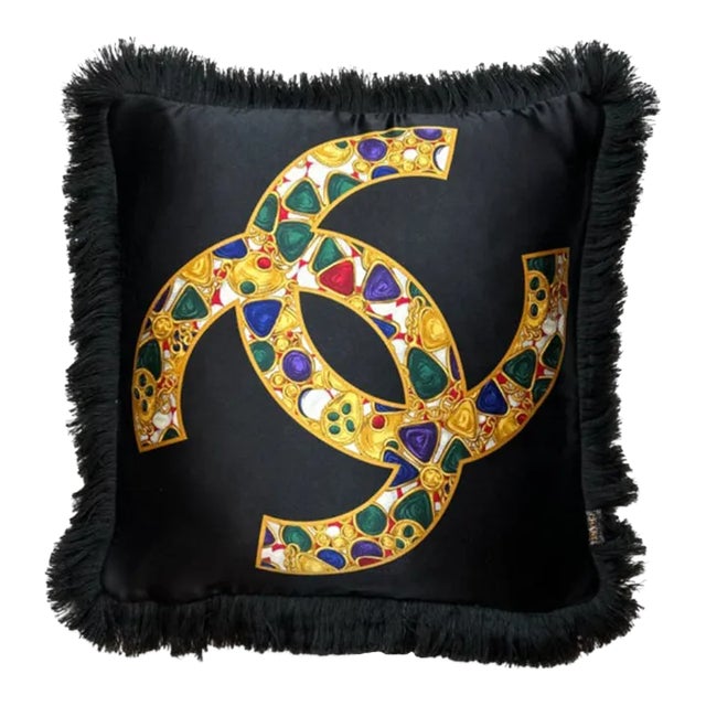 Chanel CC Logo Vintage Silk Scarf Pillow I For Sale