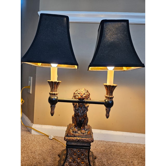 Baroque Double Candle Lamp on Lion Base For Sale - Image 3 of 7
