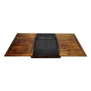 Mid-Century Sliding Bar Coffee Table in Wood with Concealed Bar Compartments by E. Pedersen, Denmark, 1960s For Sale