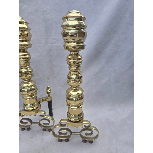 Chippendale Solid Brass Andirons For Sale - Image 3 of 8