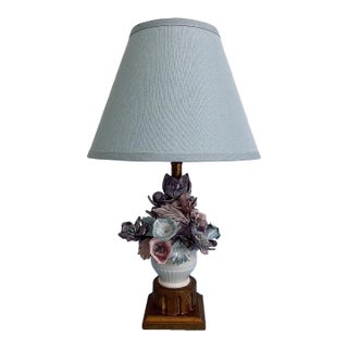 1950s Italian Floral Bouquet Lamp & Shade For Sale