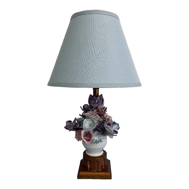 1950s Italian Floral Bouquet Lamp & Shade For Sale