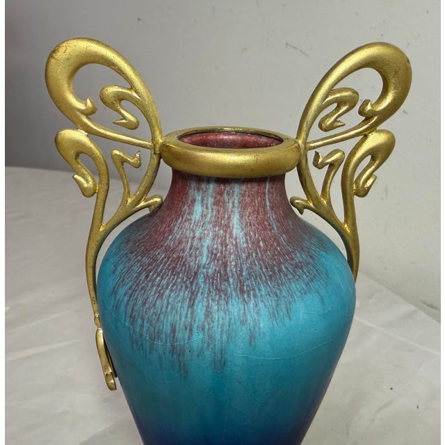Antique Eugene Baudin French Bronze Mount Art Pottery Art Nouveau Vase 1843-1907 For Sale In New York - Image 6 of 12