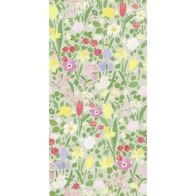 Art Deco Large Scale, Daffodils Wallpaper by Paule Marrot in Light Sage For Sale - Image 3 of 3