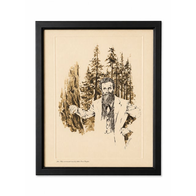 Paper John Muir “Among His Beloved Giant Sequoias” Framed Print | Conservationist Wall Art | 12” W X 14.5” H For Sale - Image 7 of 7
