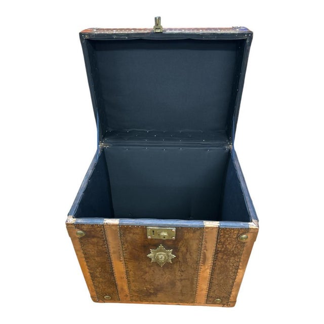Vintage Campaign Luggage Trunk Leather Side Table For Sale - Image 14 of 18