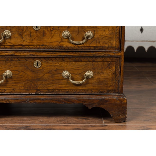 English 1800s George III Burl Wood Four-Drawer Commode with Feather Banding For Sale - Image 11 of 12