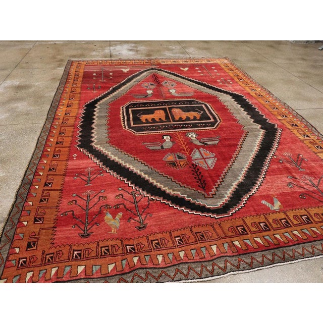 Charcoal Galerie Shabab Collection Mid-20th Century Turkish Anatolian Pictorial Carpet For Sale - Image 8 of 10