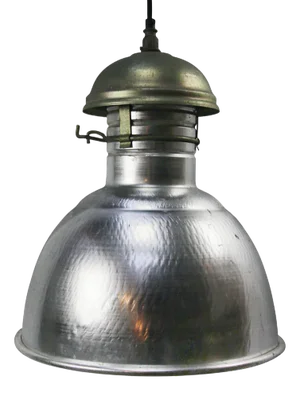Vintage French Industrial Silver Metal Pendant Light