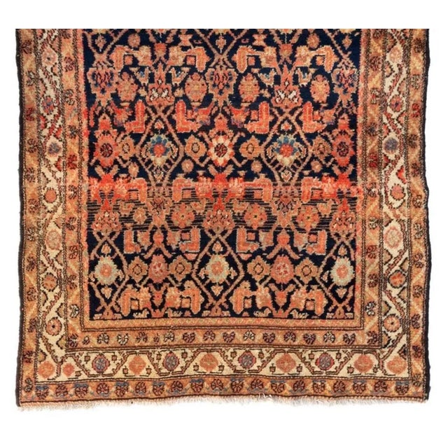 Tribal 1940s Ivory Navy Blue Brown Tribal Persian Hamedan Rug For Sale - Image 3 of 5