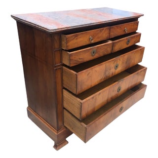 French Louis Phillipe Cherry Marble Top Chest of Drawers or Commode For Sale