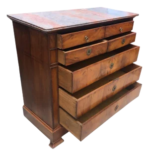 French Louis Phillipe Cherry Marble Top Chest of Drawers or Commode