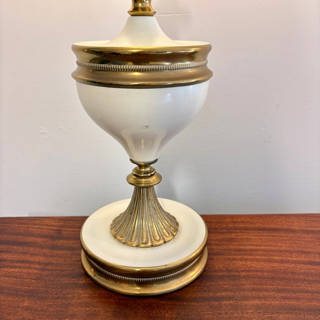 Metal 1950s Rembrandt Masterpiece Brass & Ivory Table Lamps With Original Glass Shades - a Pair For Sale - Image 7 of 14