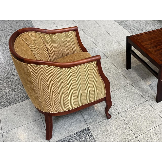 Danish Art Deco Mahogany Lounge Chairs in Donghia Gold Chevron - A Pair For Sale - Image 11 of 15