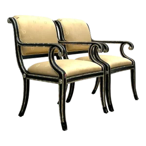 Vintage Neoclassical Sillver Gilt Tipped Lounge Chairs - a Pair