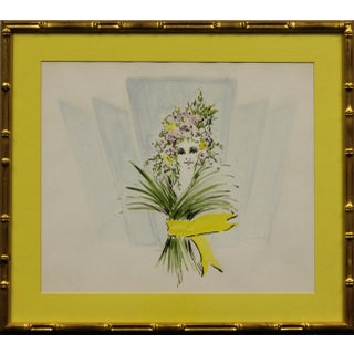 "Chic Model in a Floral Bouquet Headdress Original Watercolour for Lanvin of Paris by Alexander Warren Montel" For Sale