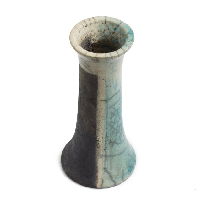 Contemporary Japanese Modern White Green Raku Ceramic Stelo Wake Candle Holders by Laab Milano, Set of 2 For Sale - Image 3 of 13