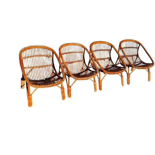 Vintage French Rattan Armchairs, 1960s, Set of 4 For Sale - Image 9 of 18