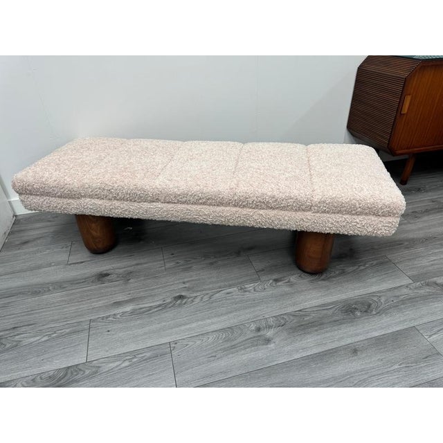 1970s Large Bouclé Bench with Oak Legs, 1970s For Sale - Image 5 of 10