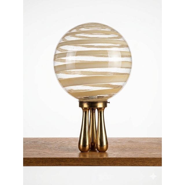 Large Swirl Murano Glass Table Lamp, 1970s, in Very Good conditions. Designed 1970 to 1979 European Plug (up to 250V).The...