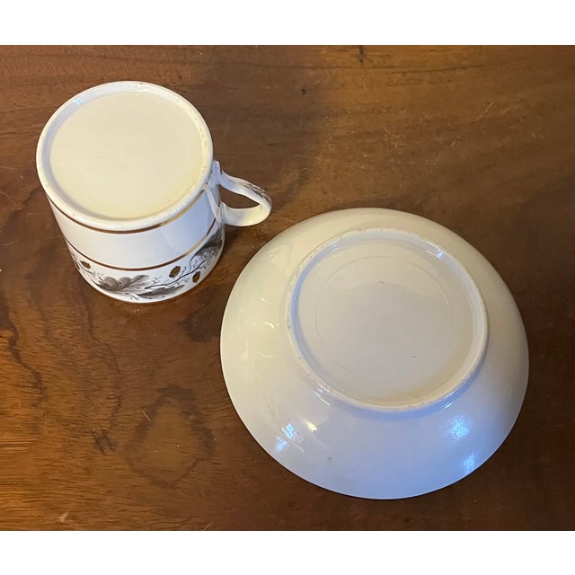Brown Antique 18th Century English George III Worcester Porcelain Coffee Can or Cup & Saucer Decorated With Oak Leaf Garland & Acorns For Sale - Image 8 of 10