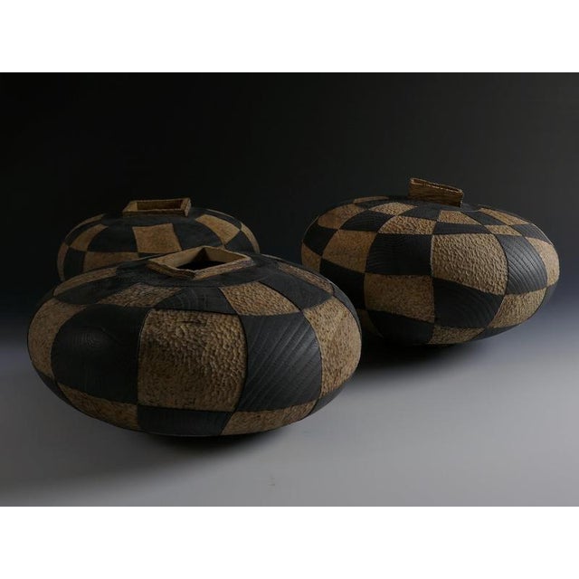 Mr Vénérable Is Dressed Vases in Oak Wood by Yann Marot, Set of 3 For Sale - Image 6 of 14